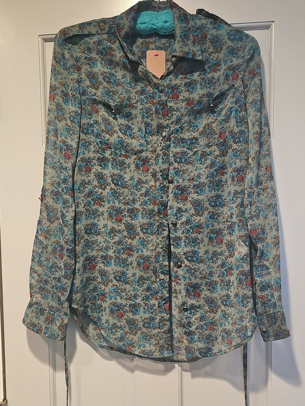 NWT Floral Button-Down Shirt  Teal A Wear Floral Size 8